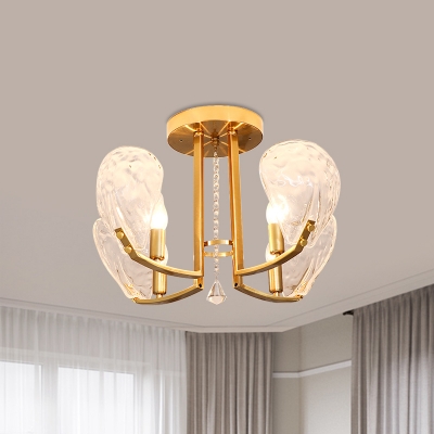 Shell Semi Flush Mount Chandelier Modern Faceted Crystal Panels 4 Lights Gold Ceiling Mounted Fixture