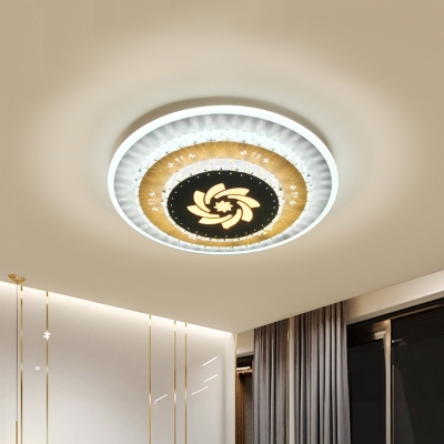 Tiered Round Crystal Ceiling Lighting Modern Style Bedroom LED Flush Mount Fixture in White