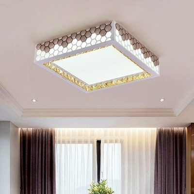 White Square Flush Light Fixture Modern Style LED Crystal Ceiling Flush Mount with Hexagon Design