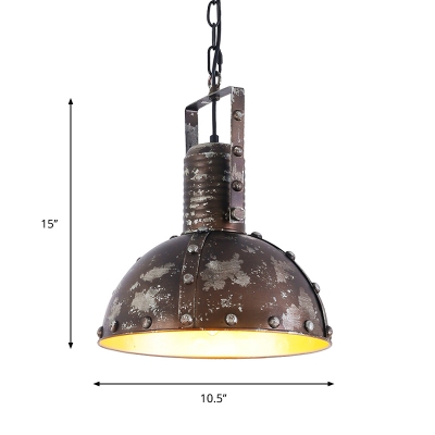 1-Head Metallic Down Lighting Industrial Rust Bowl Restaurant Hanging Ceiling Light
