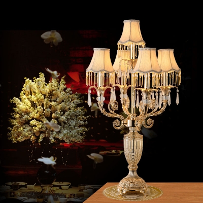 5 Bulbs Table Lighting Countryside Bell/Candelabra Crystal Night Light in Gold with/without Shade