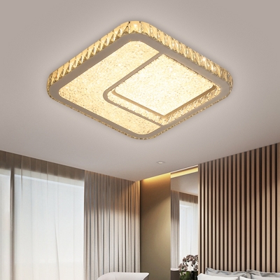 Beveled Crystal Square Flush Mount Lamp Minimalist LED Chrome Ceiling Light Fixture in Warm/White Light