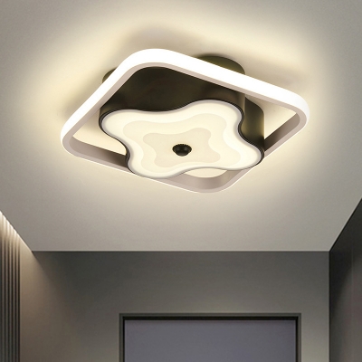 Black Geometric Flush Mount Fixture Minimalism LED Metal Flushmount Lighting in White/Warm Light