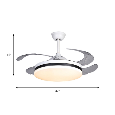 Circle Semi Flush Contemporary Metal LED White Hanging Fan Lamp with 4-Blade, 42
