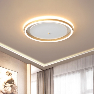 Circular Metallic Flush Mount Modern Gold/Coffee LED Flush Light Fixture in Warm/White Light, 16.5