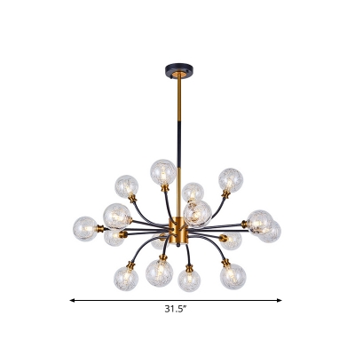 Clear Glass Ball Shade Suspension Light Modernist 12/16 Lights Sputnik Hanging Chandelier in Black and Gold