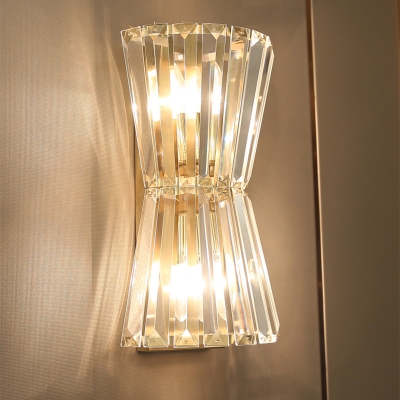 Clear Sand Clock Surface Wall Sconce Contemporary 2 Lights Translucent Crystal Wall Mount Lighting
