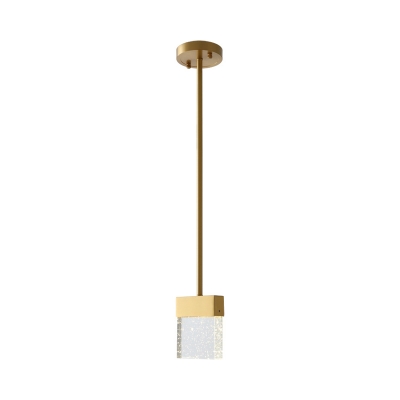 Clear Seeded Crystal LED Pendant Lamp Minimalistic Brass Rectangle Dining Room Hanging Light Fixture