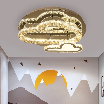 Cloud-Shaped Semi Mount Lighting Contemporary Crystal Block Sleeping Room LED Ceiling Lighting in Stainless-Steel