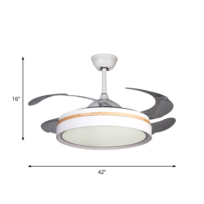Contemporary LED Ceiling Fan Lamp with Metal Shade White Circle 4-Blade Semi Flush , 42