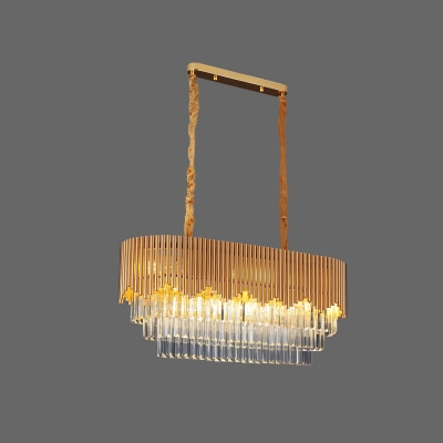 Contemporary Tiered Ceiling Lamp Crystal Rectangle 8 Heads Island Chandelier Light in Gold for Dining Room
