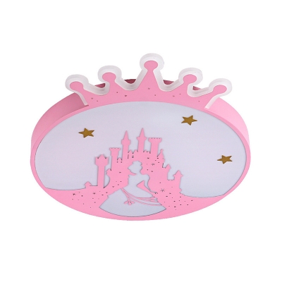 Crown Flush Mount Fixture Kids Acrylic LED Pink Flush Ceiling Light with Princess Pattern