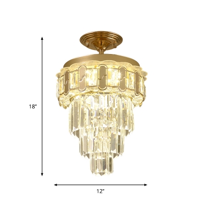 Crystal Prisms LED Tiered Semi Flush Ceiling Light Modern Clear Ceiling Mounted Fixture, in Warm Light
