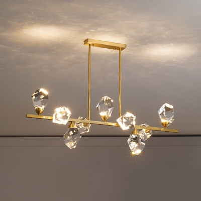 Cut Crystal Gemstone Clear Island Light Linear Postmodern LED Hanging Pendant over Table