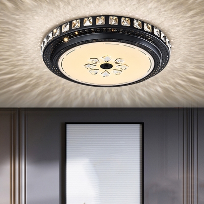 Disk Bedroom Ceiling Light Fixture Modernist Crystal-Encrusted Black LED Flush Mount