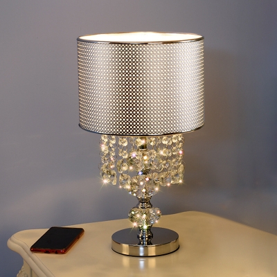 Drum Metal Mesh Table Lamp Traditional, Table Lamp Shade With Crystal Droplets