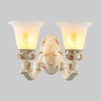 Flared Opal Frosted Glass Sconce Traditional 1/2-Bulb Dining Room Wall Mounted Lighting in White