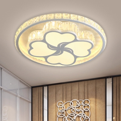 Flower Ceiling Lighting Contemporary White Crystal LED Bedroom Flush Mount Lamp in Warm/White Light with Clear Crystal Accent