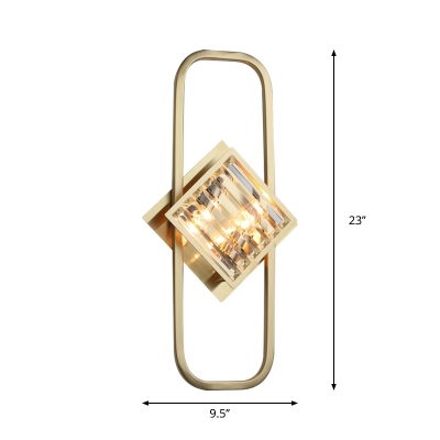 Gold Square Wall Mount Lamp Contemporary Fluted Glass 2-Head Sconce Light Fixture with Rectangle Frame