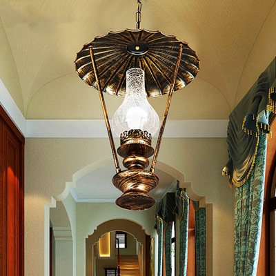 Kerosene Lamp Shape Corridor Pendant Vintage Metal 1-Light Bronze Finish Hanging Ceiling Light