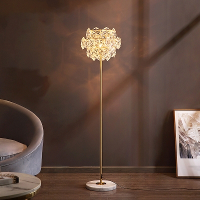 LED Hexagon Floor Lamp Contemporary Beveled Crystal Standing Light in Gold for Great Room