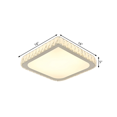LED Square Ceiling Light Fixture Modern Hand-Cut Crystal White Flushmount Lighting, 16
