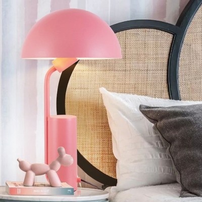 Metallic Dome Night Lamp Macaron Style 1 Light Black/White/Pink Reading Lighting with Cylindrical Base