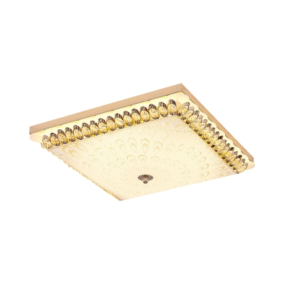 Modern LED Flush Mount Ceiling Light with Beveled Crystal Shade Champagne Square Ceiling Lamp
