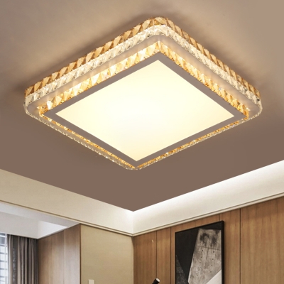 Modern LED Flushmount Ceiling Lamp with Clear Crystal Shade Silver Square Ceiling Light for Sleeping Room