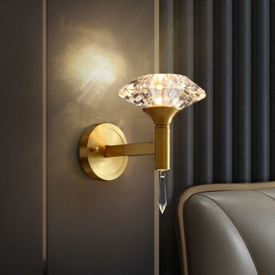 Mushroom Shaped K9 Crystal Wall Lamp Post-Modern 1 Head Living Room Wall Light Sconce in Gold