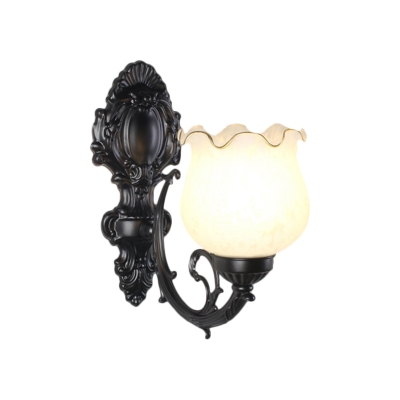 Opaque Glass Scalloped Wall Lamp Retro Style 1-Bulb Sleeping Room Wall Mount Lighting in Black/White/Brass