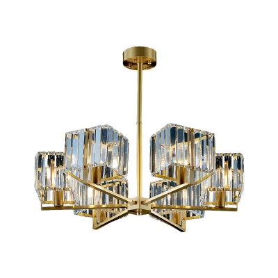 Postmodern Radial Hanging Light 4/6 Bulbs Crystal Cube Chandelier Lighting in Gold for Bedroom