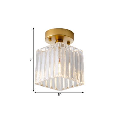 Prismatic Glass Brass Flush Mount Cubic 1 Bulb Traditional Style Close to Ceiling Lamp