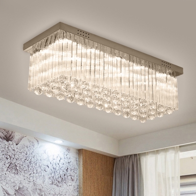 Rectangle Clear Crystal Ceiling Fixture Modernism LED Chrome Flush Mount Lighting in Warm/White Light for Living Room