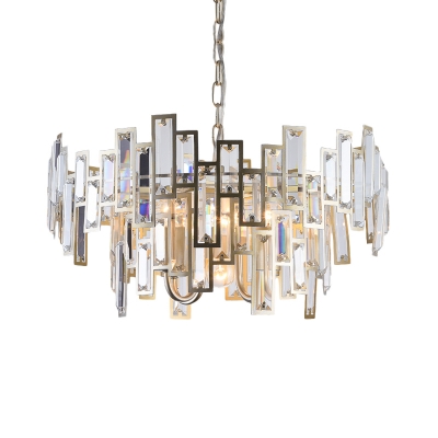 Rectangle-Cut Crystal Round Drop Lamp Modern 5-Bulb Chandelier Pendant Light in Black/Gold for Sitting Room