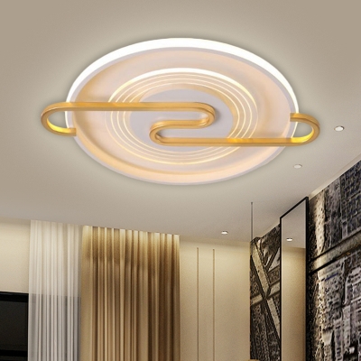 Round Metallic Flush Mount Lamp Contemporary LED Gold Flush Ceiling Light Fixture in Warm/White Light, 16.5