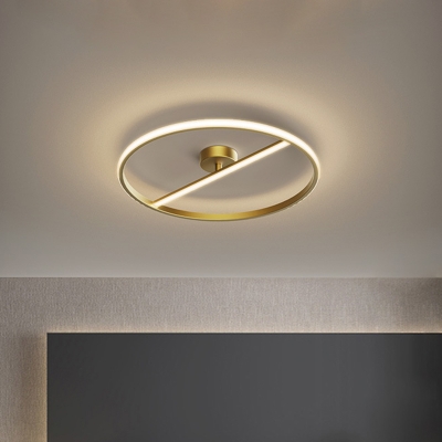 Round Metallic Semi Flush Mount Modernist LED Gold Flush Mounted Fixture in Warm/White Light