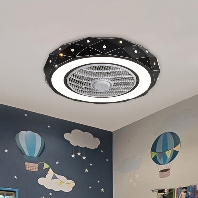 Round Semi Flushmount Lighting Modernism Metal White/Black/Pink Finish LED Ceiling Fan Light, 21.5