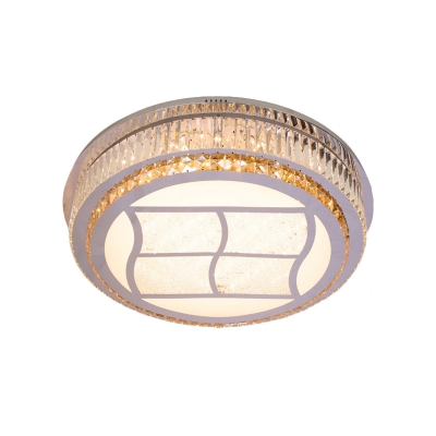 Round/Square Crystal Flush Light Simple Style Foyer LED Flush Ceiling Light Fixture in Stainless Steel, 19.5