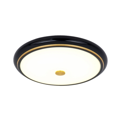 Rounded White Glass Flush Mount Countryside Bedroom LED Close to Ceiling Lighting in Black/Gold, 13