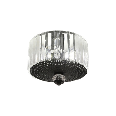 Square/Round Flush Ceiling Light Contemporary Clear Crystal 2 Heads Ceiling Mounted Fixture in Black