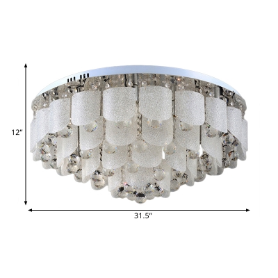 Textured Glass Layers Flushmount Modern 15 Lights Living Room Ceiling Flush Light with Clear Crystal Ball Drop