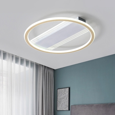 White Ring and Rectangle Semi Mount Nordic LED Metal Flush Light Fixture in Warm/White Light, 16.5