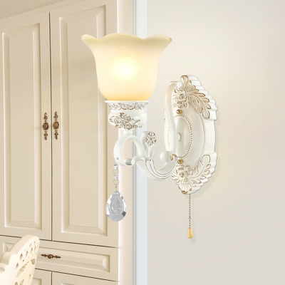 1/2 Bulb Flower Shade Sconce Light Fixture Traditional White Glass Wall Lighting Idea