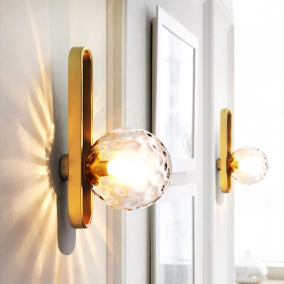 1 Head Wall Sconce Lighting Modern Bedside Wall Mounted Light with Ball Clear Dimpled/White Glass Shade in Gold