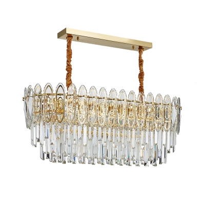 10 Heads Parlor Down Lighting Contemporary Gold Island Light with Oval Clear Crystal Glass Shade