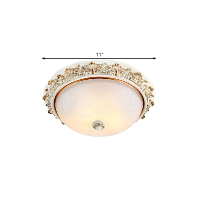 3 Heads Frosted Glass Ceiling Lighting Rural Style White/Brass Dome Living Room Flushmount, 11