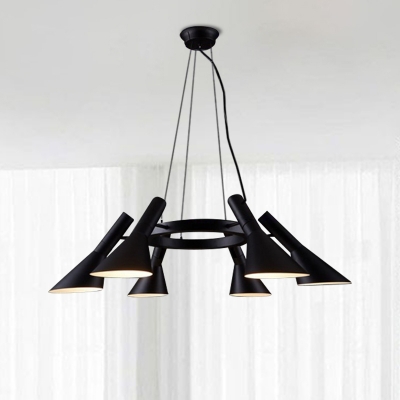 6 Lights Metallic Ceiling Pendant Industrial Black Conic Bedroom Chandelier Lighting