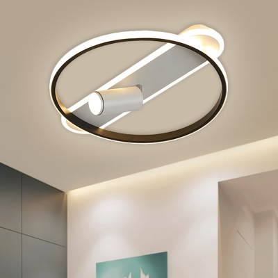 Aluminum Ringed Flush Light Fixture Modern LED Black Flushmount in Warm/White Light with Adjustable Spotlight