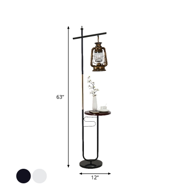 Black/White Kerosene Floor Lamp Industrial Clear Glass Single Living Room Standing Light with Side Table